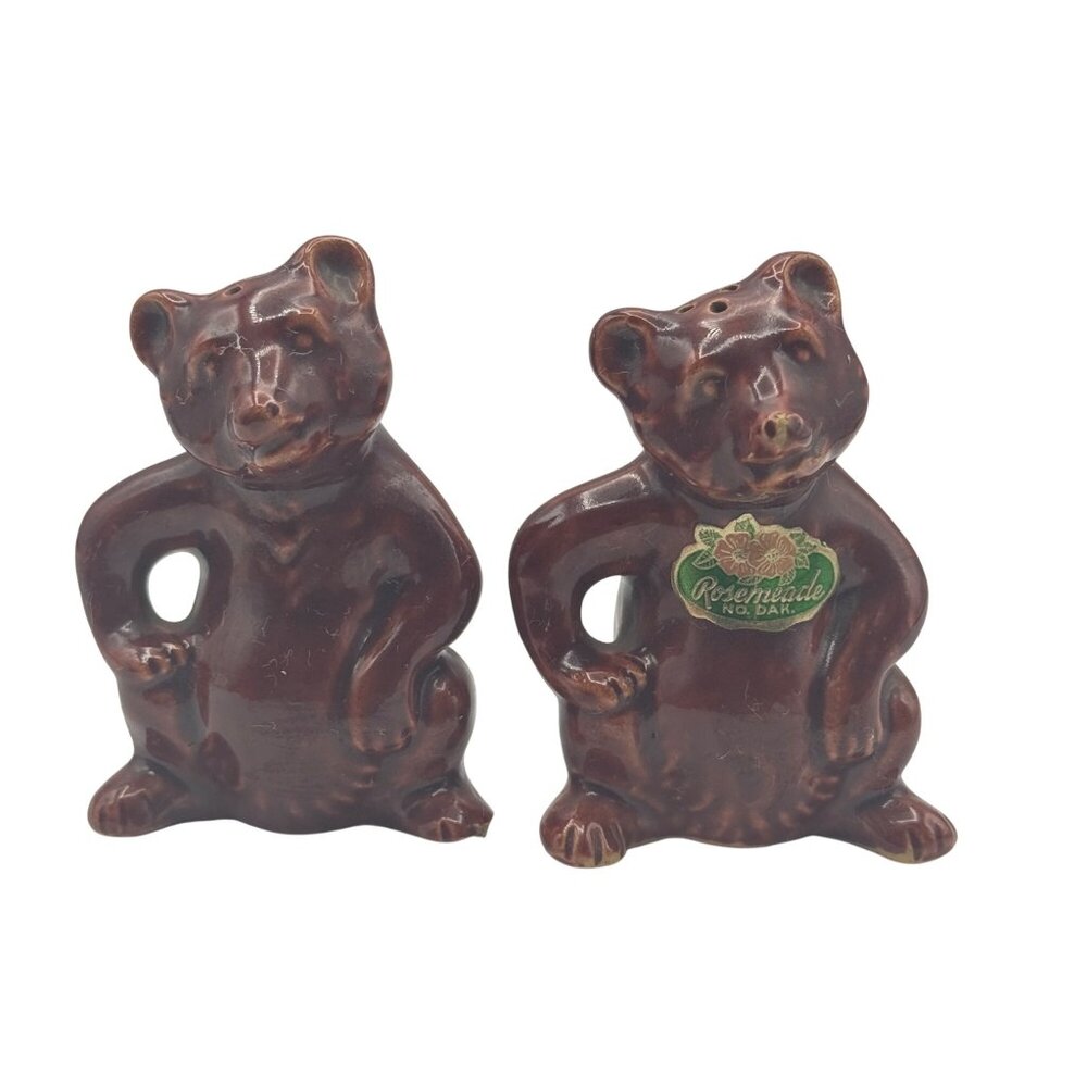 Rosemeade Brown Bear Salt & Pepper Shakers Ceramic Vintage Collectible